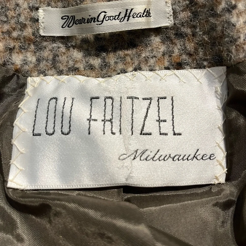 Vintage 50s Belted Tweed Swing Jacket Wool Pea Coat Rare Antique Lou Fritzel - Picture 14 of 15